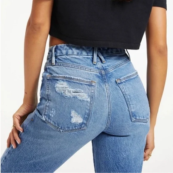 NWT Good American Womens Good Vintage Jeans Frayed High Rise Straight Leg Denim - Picture 5 of 14